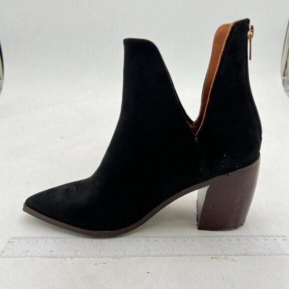 YDN Black Chic Stacked Chunky Mid High Heels Ankle Bootie Pointy Toe Pumps Shoes - Picture 2 of 8